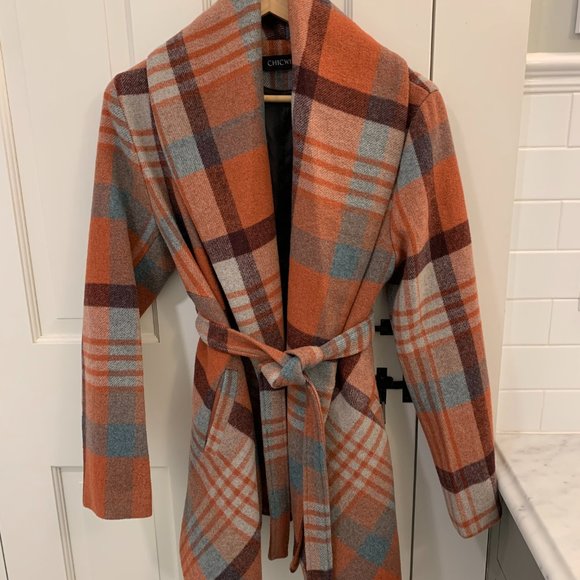 ChicWish PLAID PATTERN RABATO COAT IN CORAL - Picture 2 of 8